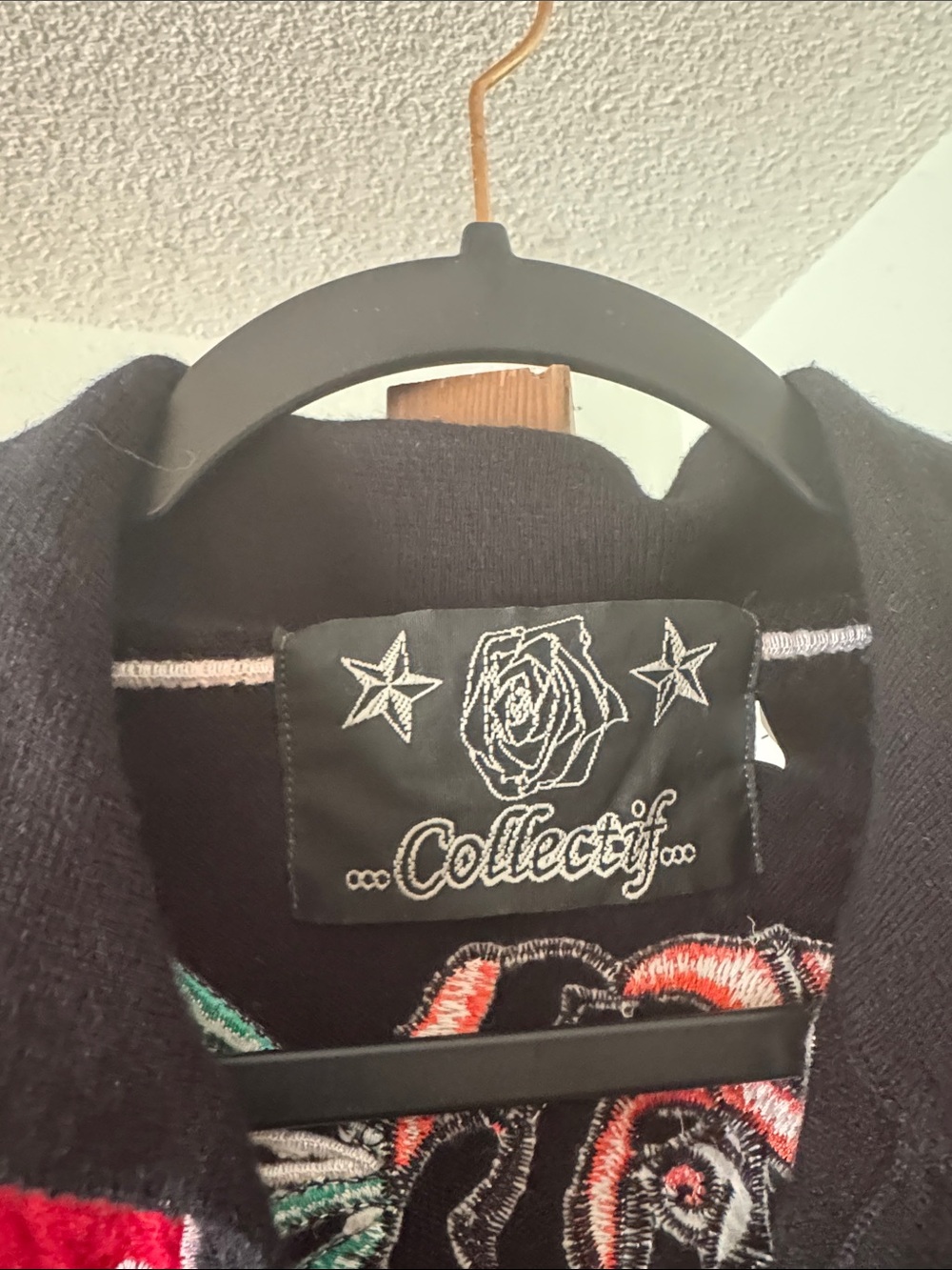Collectif Black Button-Up Shirt with Red Rose Embroidery - Picture 3 of 5